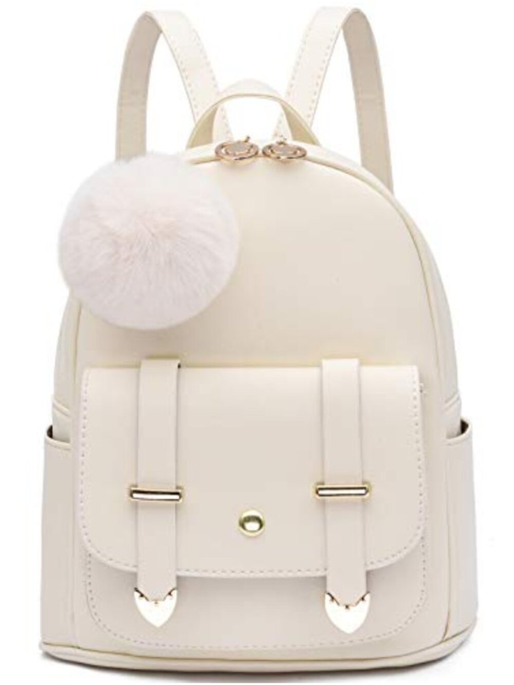 Mini Backpack Purse PU Leather Pompom Daypack for Women Teen Girls